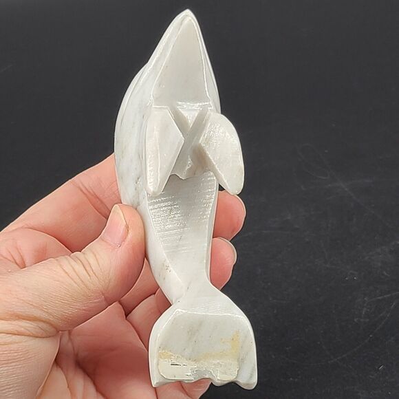 Carved Stone Dolphin Figurine Paperweight Decor White Gray Marbled - Picture 4 of 4
